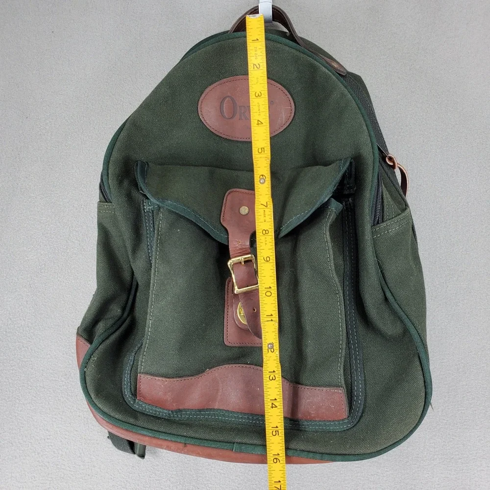 Orvis Canvas Leather Backpack Green Rugged Outdoor Field Bag Heritage Vintage